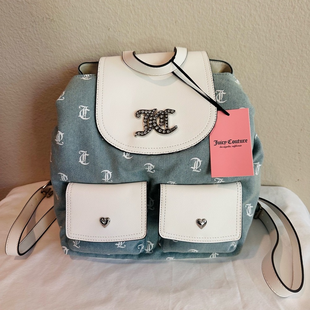 Juicy Couture Blue and White Backpack